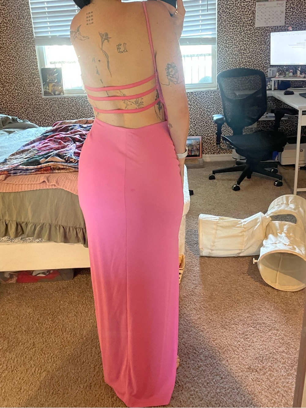 Vintage Y2K City Stufio Pink maxi dress with slit and sparkle details